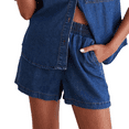 thumbnail image 3 of LYMAYTER S-2XL Women Denim Outfits Summer Short Sleeve Button Shirt Set Elastic Waist Shorts Matching Set, 3 of 8