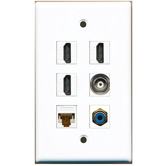 RiteAV - 3 HDMI 1 Port RCA Blue 1 Port BNC 1 Port Cat6 Ethernet White Wall Plate