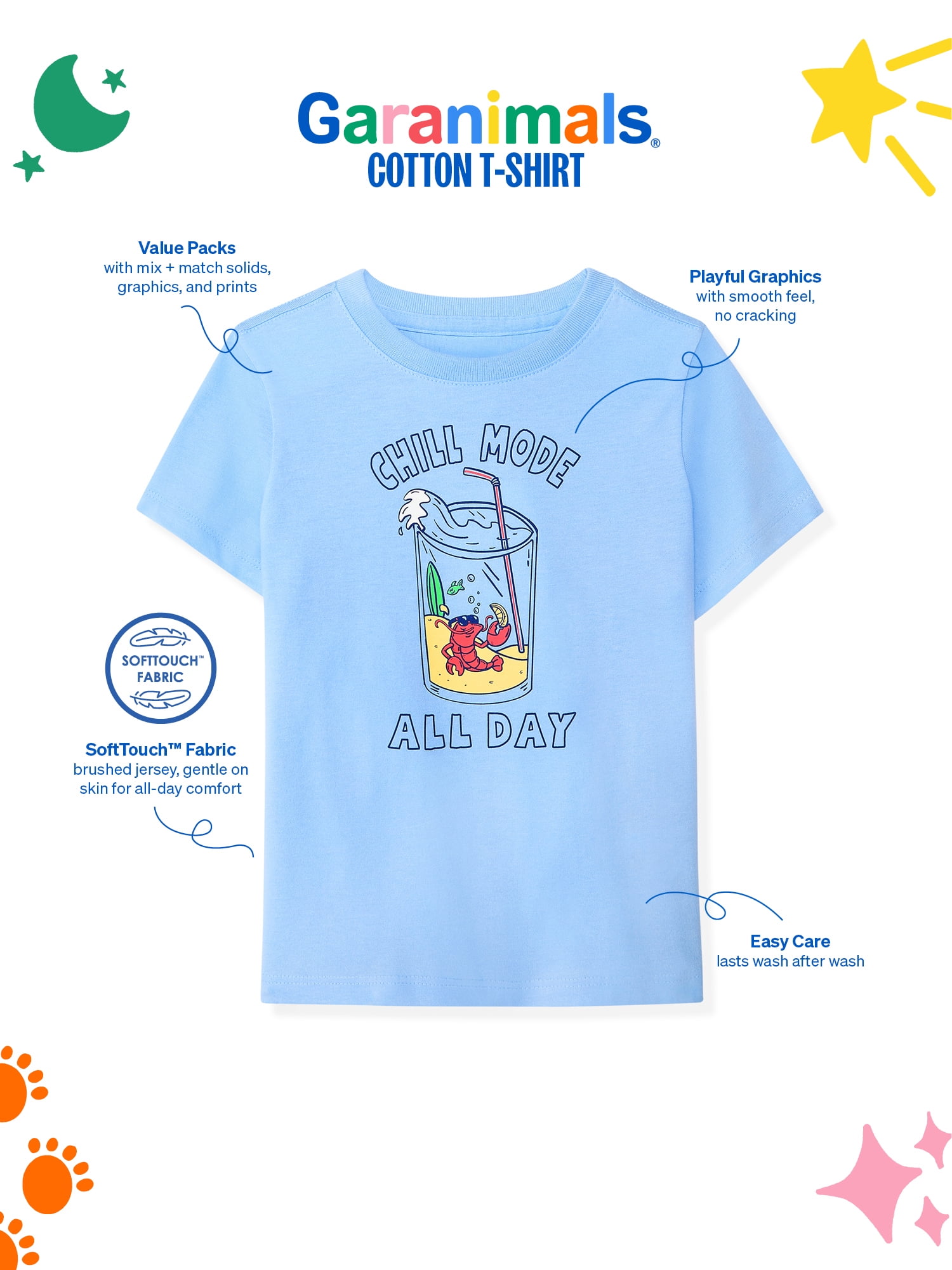 Garanimals Newborn, Baby & Toddler Boy Cotton Short-Sleeve Graphic T-Shirts, 3-Pack, Sizes 0-6T