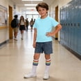 thumbnail image 5 of OGLCCG Girls 3 Piece Outfit Set Kids Short Sleeve Tshirt and Denim Shorts Socks Summer Casual Active Clothes Sets with Pockets 3-12 Years, 5 of 8
