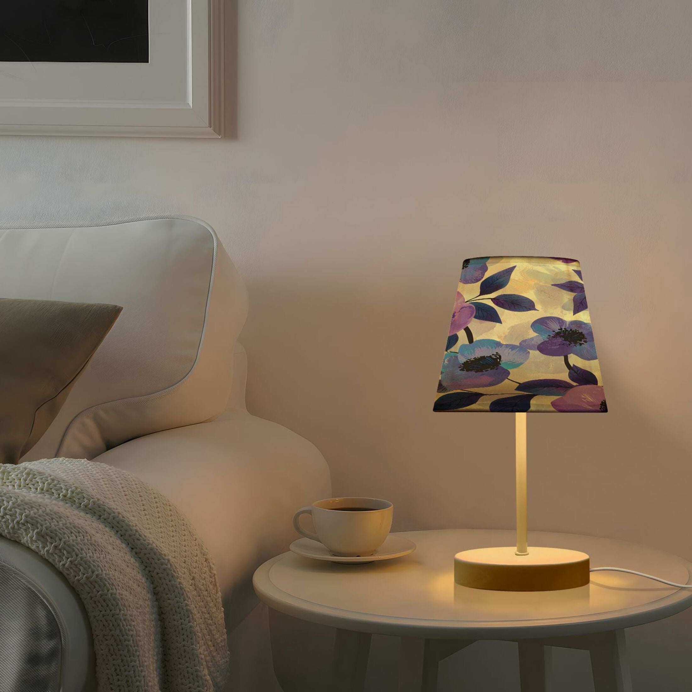 Ryvnso LED Bedside Table Lamp Flower Oil Paint Bedroom Desk Lamps Nightstand Lampshade M