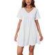 thumbnail image 1 of Vestido blanco informal de uso diario, de color puro, suave y agradable para la piel, talla S, vestido de corte A con mangas murciélago y escote en V para niñas, 1 of 8