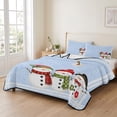 thumbnail image 2 of Quilts King Size Bedding Set, Blue Christmas Snowflakes Lightweight Quilted Comforter, Winter Xmas Cute Snowman Plaid Soft Reversible Bedspread Coverlet with Pillow Covers for All Season, 96" x 106", 2 of 9
