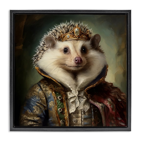 Stupell Industries Hedgehog Regal Transformation Animals & Insects Painting Black Floater Framed Canvas Art Print Wall Art, 18 x 18