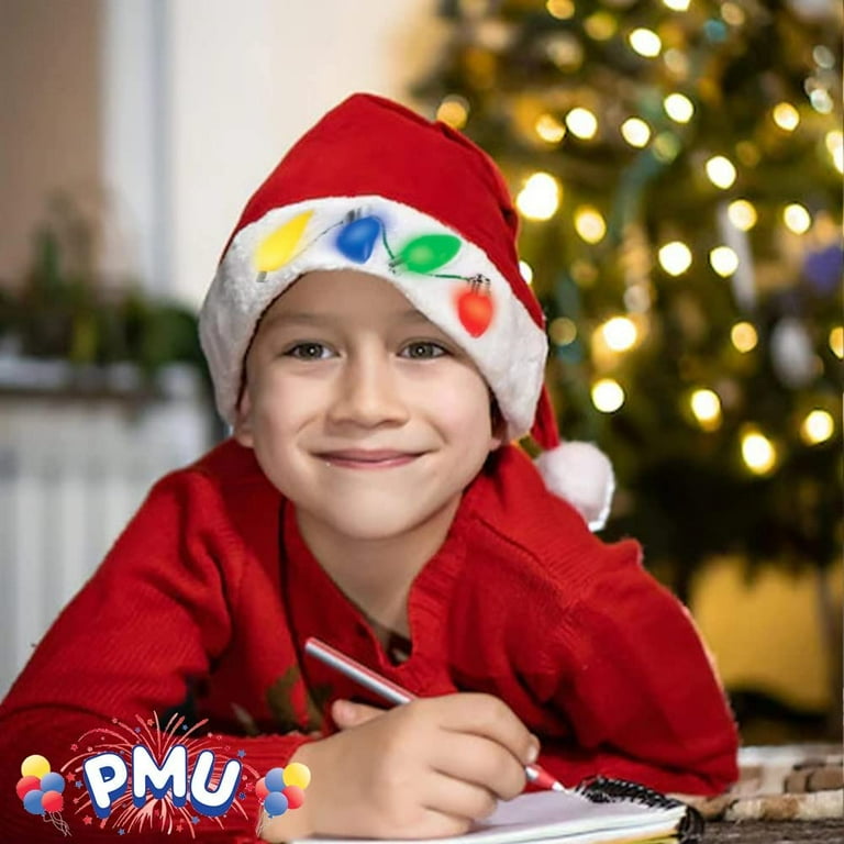 PMU Christmas Light Up Santa Hat Red White with Jumbo Retro Bulbs