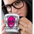 thumbnail image 2 of 3dRose, Day of the Dead Skull Día de los Muertos Sugar Skull Pink White Black Scroll Design, 15oz Two-Tone Black Mug, 2 of 7