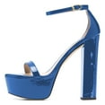 thumbnail image 2 of FSJ Women Open Round Toe Platform Sandals Ankle Strap Block High Heels Sexy Cocktail Party Summer Shoes Size 4 Blue, 2 of 4