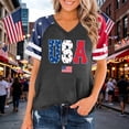 thumbnail image 2 of Womens 4th of July V Neck Shirt American Flag Graphic Short Sleeve Patriotic Tee Casual Summer Tops ﻿, 2 of 4