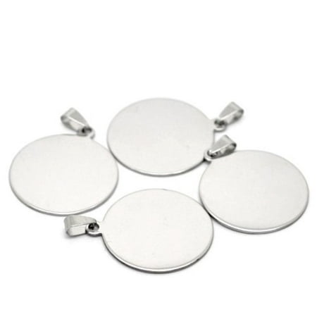 Tiffany Engraved Round Tag - 5 Stainless Steel Dye Stamping Engraving Blanks Tags Round with Bail 34mm 1-3/8 Inch
