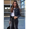 thumbnail image 6 of Womens Cropped Blazer Jacket Collarless Button Down Business Casual Fall Outfits Winter Coats Navy Blue S, 6 of 9