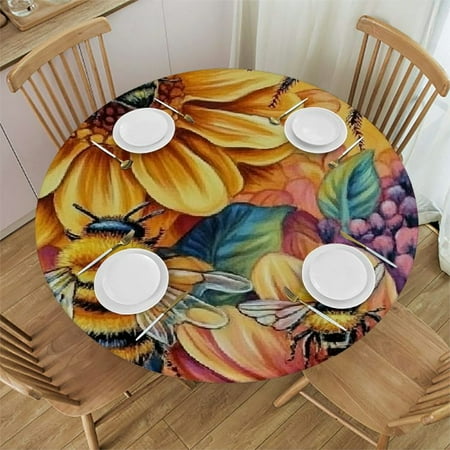 

Autua Bees Flowers Ecological Art Round Tablecloth Stain-Resistant Washable for Indoor Outdoor Restaurants Weddings Parties 100% Polyester Kitchen Holiday Dinner Picnic Camping Dining Party 42 -46