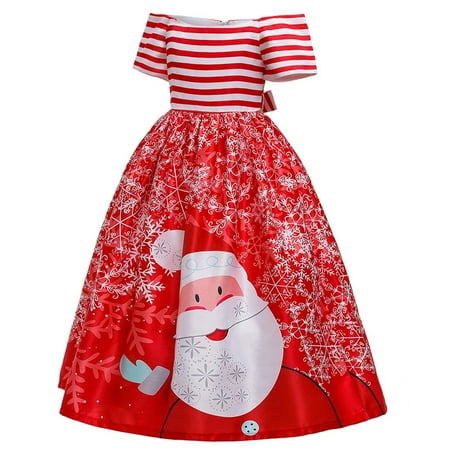 

DNDKILG Baby Toddler Girls Dresses Short Sleeve Christmas Sundress Summer Off Shoulder Dress Red 4Y-13Y 130