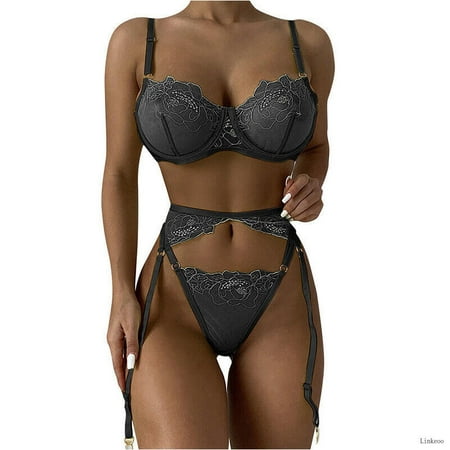 

Womens Lace Lingerie Underwear Bra Thong Sleepwear Steel Ring Pajamas Garter Set