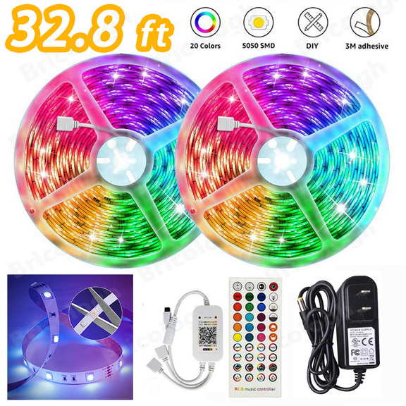 LED Strip Lights, 32.8ft RGB LED Light Strip 5050 LED Tape Lights, Color Changing LED Rope Lights with Remot
