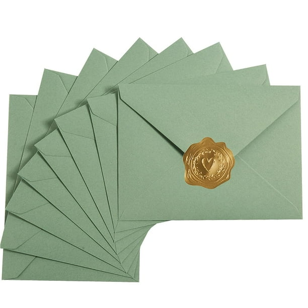 Sobres Toperd A7 Verde Salvia Paquete de 200 para Tarjetas 5x7 con Pegatinas