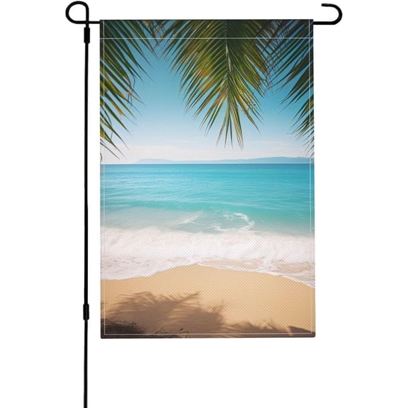 Ocean Sea Beach Palm Leaves Double-Sided Garden Flag 12x18 Inch Welcome Yard Flag for Outdoor Decor All Seasons Holiday Decoration