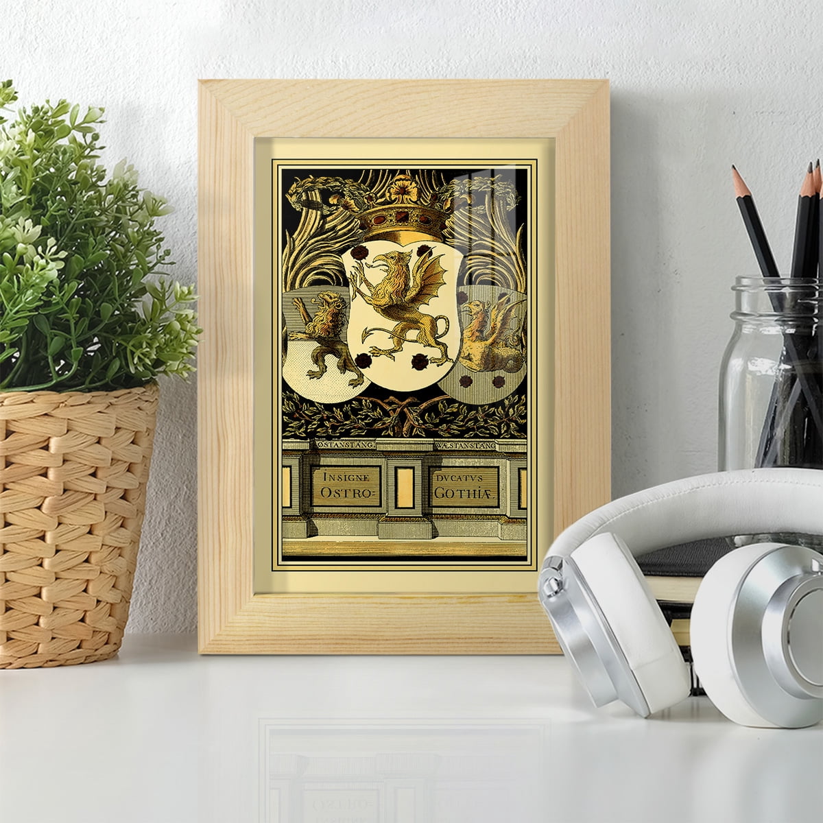 Family Crest II -Framed Print w/glass-Natural Wood
