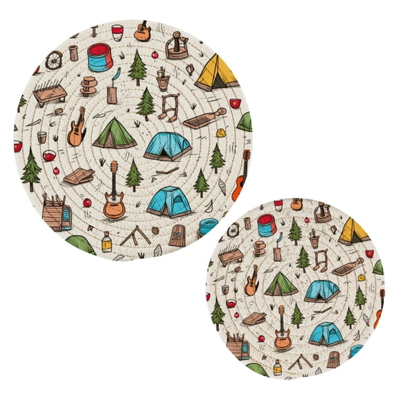 Camping and Guitars Pot Holders Set Trivets Hot Pads Cotton Mats for Cooking