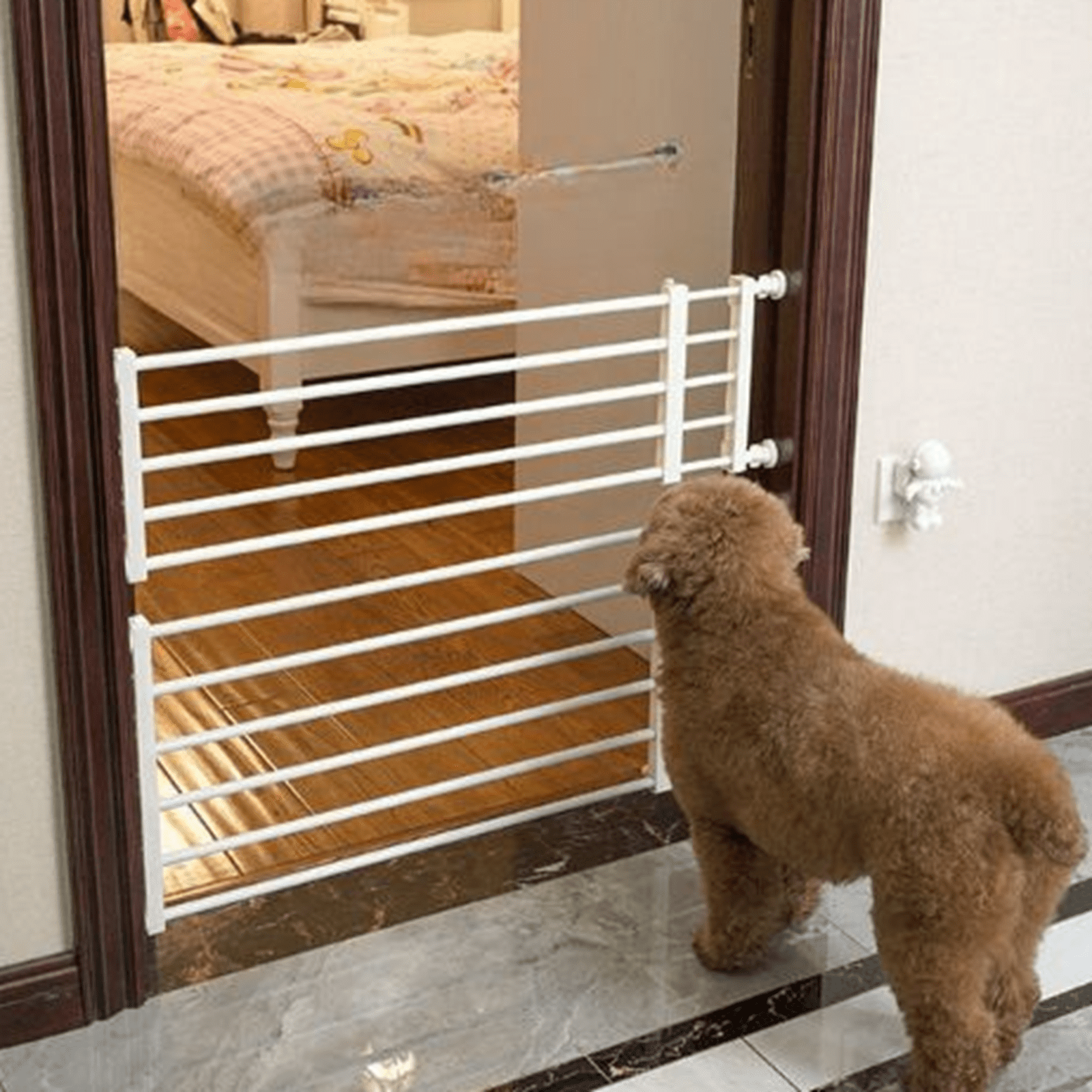 Xhegex Extra Wide Metal Pet Gate for Dogs, No Drilling Retractable Stair Gate, Living Room Dog Barrier for Pets, Safe and Durable