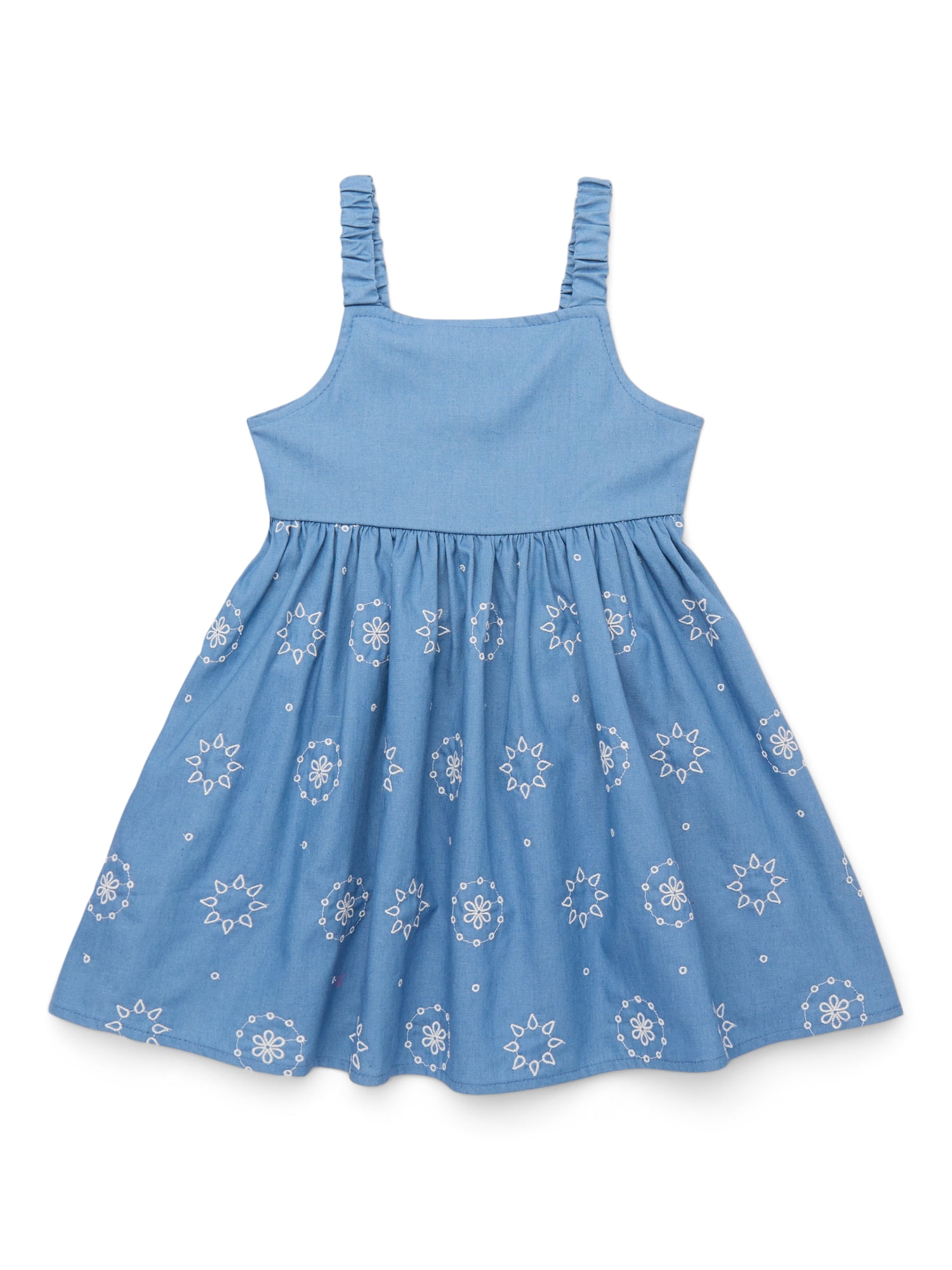 Wonder Nation Toddler Girls Cotton Sleeveless Floral Embroidered Dress, Sizes 12M-5T