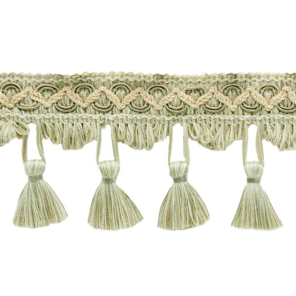 2 1/2" (6cm) Empress Scroll Gimp Design Scalloped Tassel Fringe Trim # TFEMP3,, Oat Ivory #W119 (White Ivory, Light Beige) 6 Yards (18 ft/5.5m)
