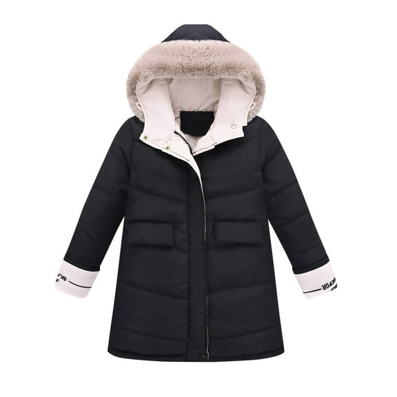 AUNVITO 2025 Trendy New Children's Solid Color Winter Down Long Sleeved Hooded Jacket Children's Long Sleeved Hooded Casual Outdoor Jacket