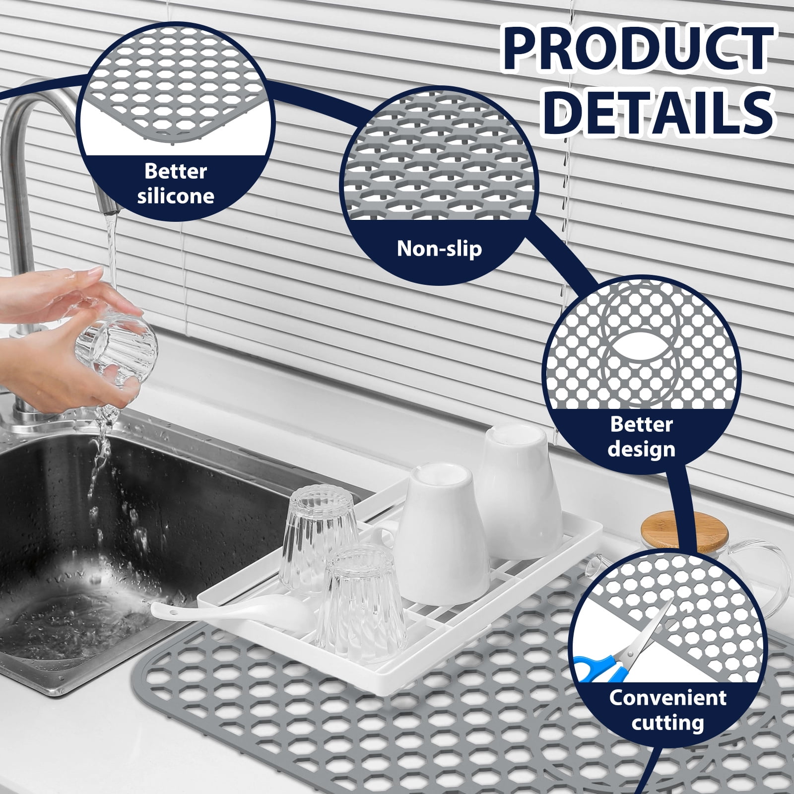 Hollow out Silicone Sink Protector Mat Cuttable Versatile Kitchen Sink Mat With Anti Slip Particle for Stainless Steel Basin Countertop