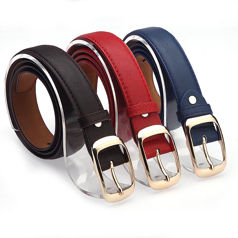 Faux Leather Skinny Belt Adjustable for Jeans Pants with Gold Buckle Tanpie 3 Pack Women Skinny Leather Belts Thin Waist Belt  main image 3