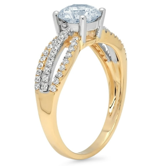 1.27 ct Round Cut Natural Aquamarine Solitaire with Accents Engagement Ring for Women in 18K Yellow/White Gold