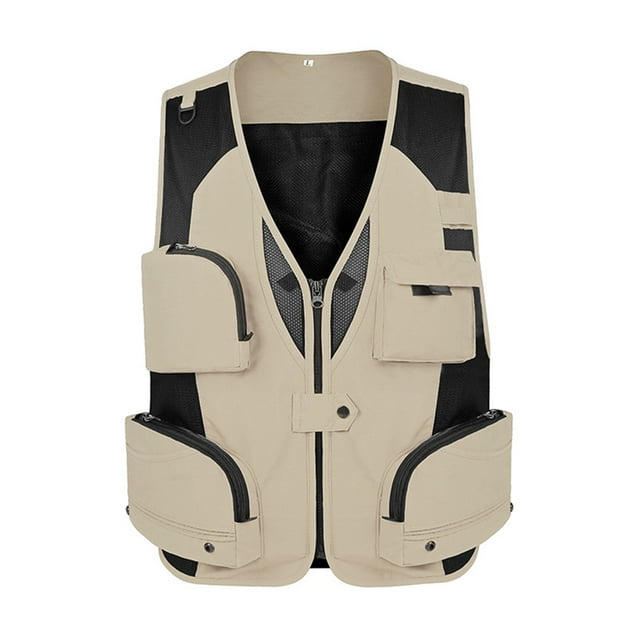 Gilet de Pêche Extérieur en Polyester Multi-Poche avec Veste Imperméable de Pêche en Mer Détachable au Dos