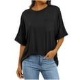 thumbnail image 2 of Women's Casual Short Sleeve Round Neck Blouse Tops Shirts Tees Solid Color Loose Fit Soft for Business Casual Work Office Vacation Travel Daily Wear Fashion Essential Gift for Ladies, 2 of 8