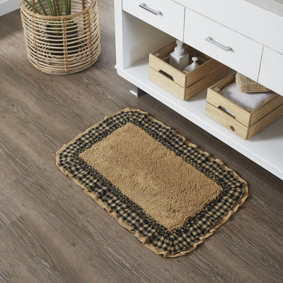 VHC Brands Burlap Check Bath Mat, Natural and Black, 20x30