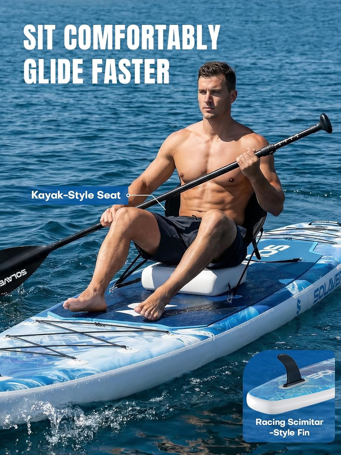SOLAVERO 12'5"×33" Extra Large Inflatable Stand Up Paddle Board with Seat Premium Accessories, Anti-Slip EVA Deck SUP Board For 2+1