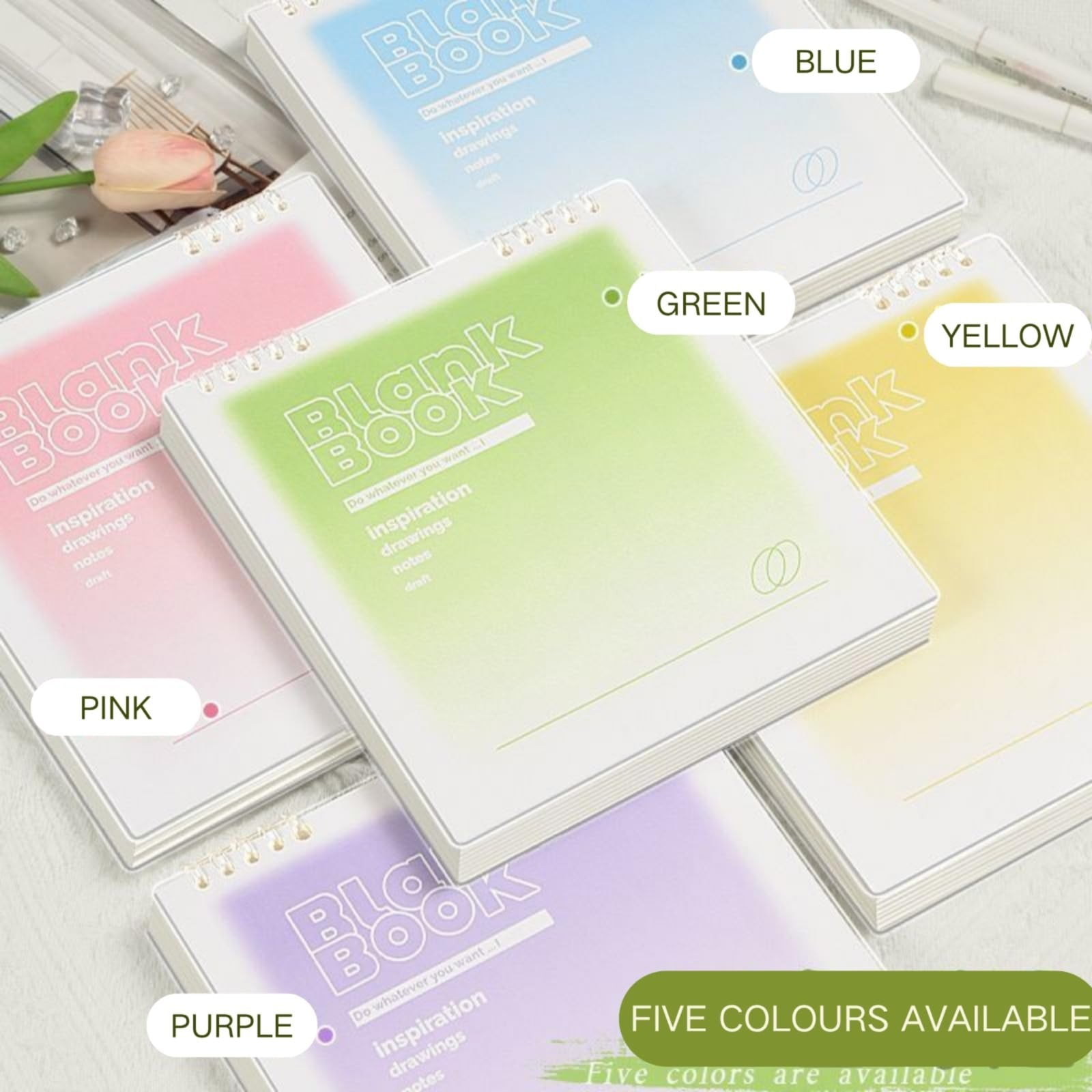 VKLU 4 Pcs Aesthetic Square Loose-leaf Notebooks, Refillable Detachable Journal Set with Frosted Covers, Assorted Macaron Colors