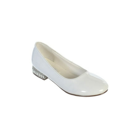White Leather Rhinestone - Girls White Glitter Rhinestone Jeweled Heel Patent Leather Flats