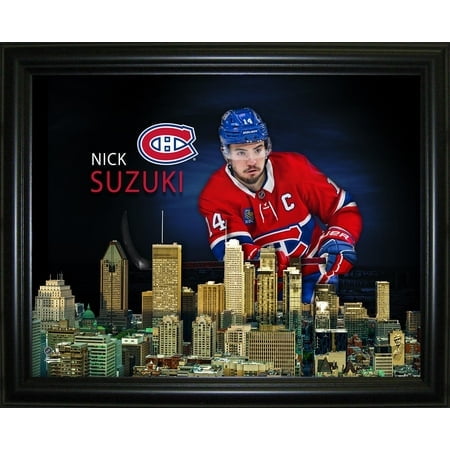 Nick Suzuki 16x20 Framed Skyline Print Montreal Canadiens - Officially Licensed NHL Wall Art