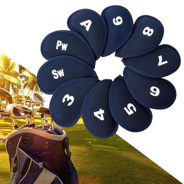 10 piezas de cubiertas de hierro de golf instalan fácilmente accesorios profesionales suaves y duraderos de protección ,,7,8,9,P,S,a, Azul shamjiam Cubierta de cabeza de hierros de golf
