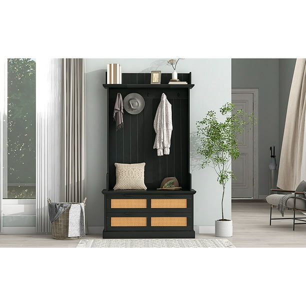 Kadyn Mudroom Hall Tree, Farmhouse Mudroom Hall Tree with 5 Metal Hooks