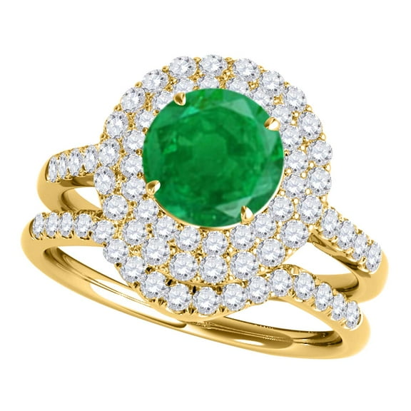 Mauli Jewels Engagement Rings for Women 1.45 Carat Halo Emerald And Diamond Bridal Set 4-prong 14k Yellow Gold