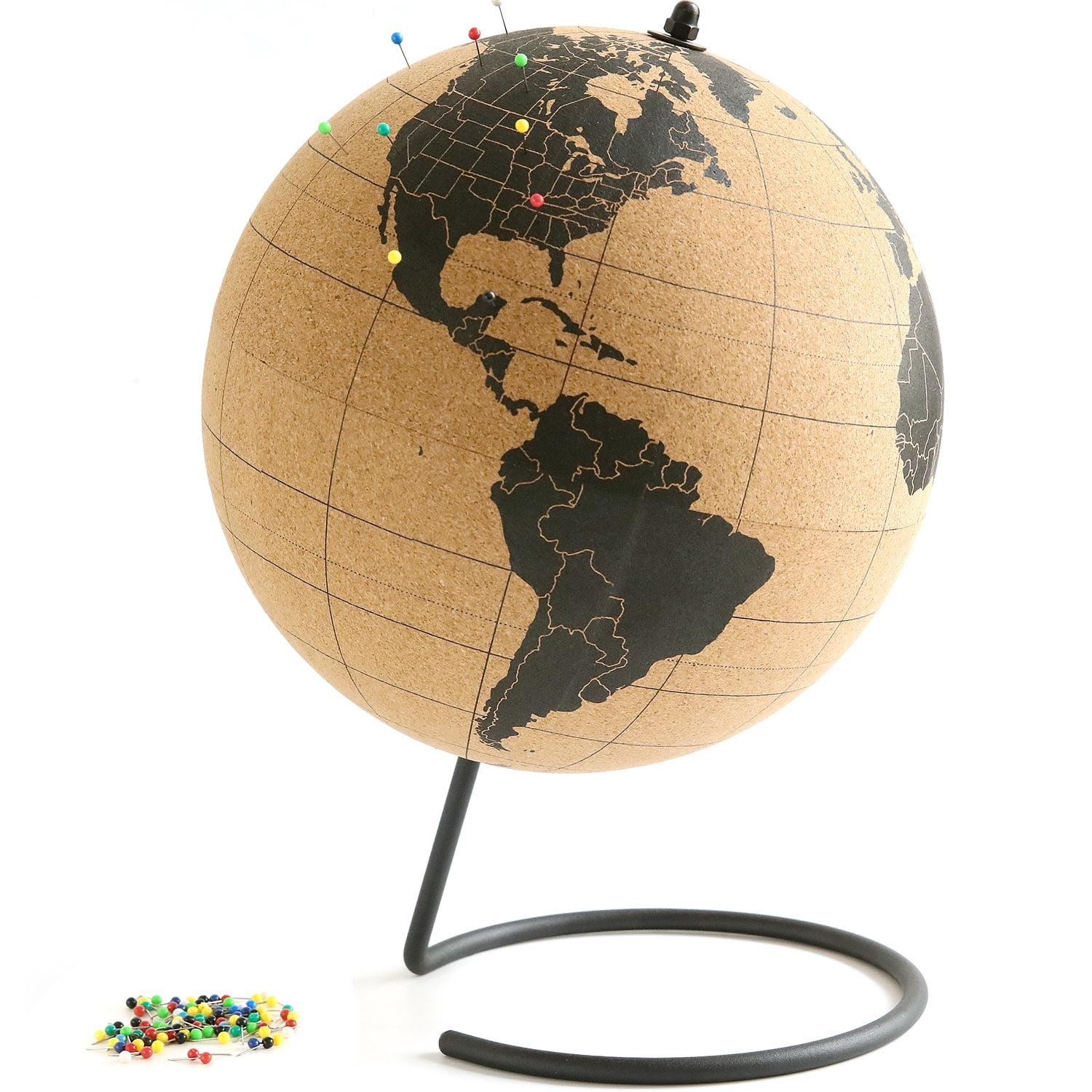 Globe Trekkers Large Cork Globe with 100 Colored Push Pins & Durable