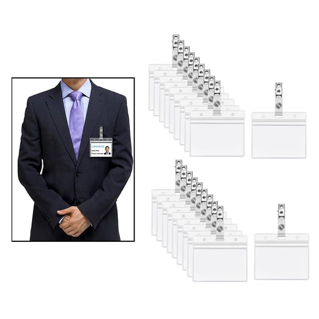 Paquete de 20 tarjetas de identificación de resistencia BLESIY etiqueta de nombre titular de insignia impermeable con clips Horizontal