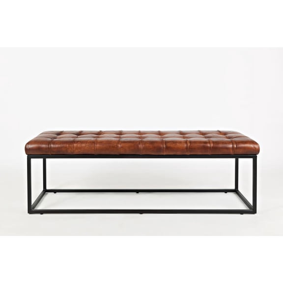 Starlight Canyon Home 55-Inch Brown Leather Ottoman Bench with Metal for Home Décor