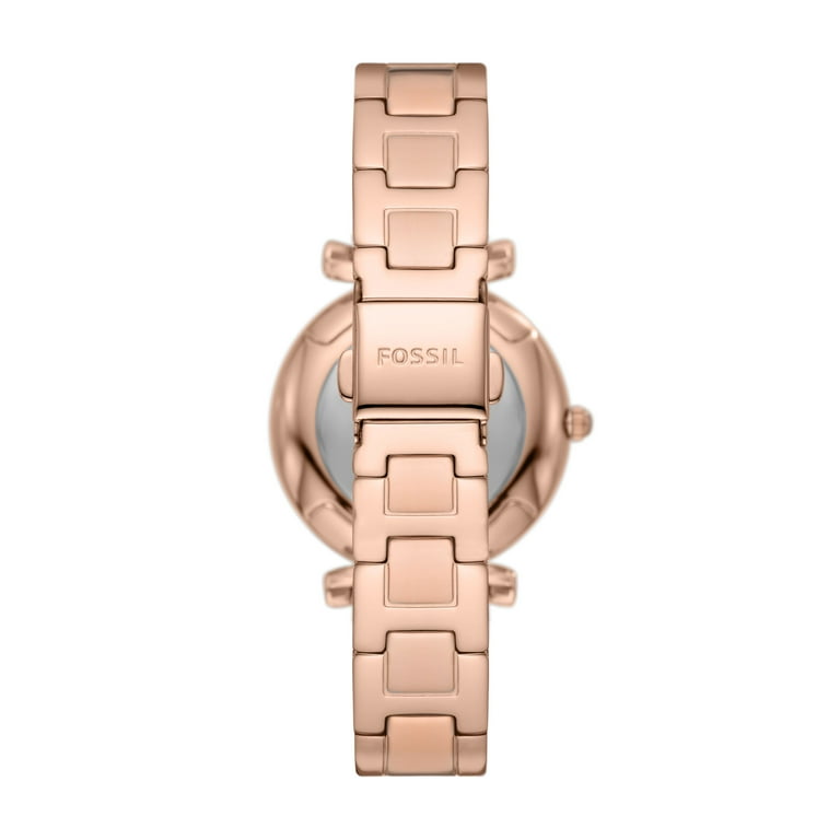 Fossil Ladies Carlie Three Hand Date Rose Gold Tone Stainless