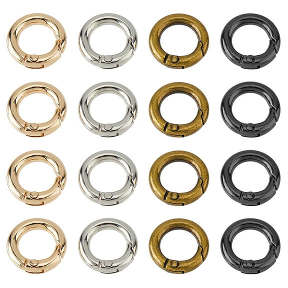 24Pcs 4 Colors Small Spring O Ring 17.5mm Round Snap Clip Key Rings Mini Round Carabiner Clip Necklace Shortener Clasp for Jewelry Bracelets Connector Purse Charm Rings Clasps