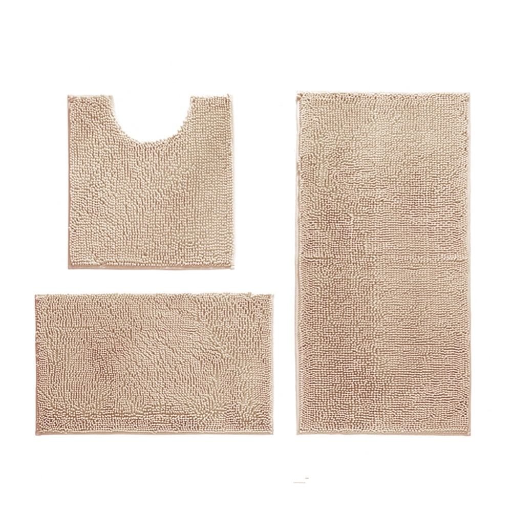 3 Pieces Beige Bathroom Rugs Set, Ultra Soft Non Slip Bath Rug and