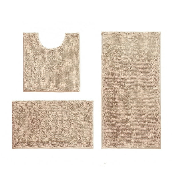 3 Pieces Beige Bathroom Rugs Set, Ultra Soft Non Slip Bath Rug and