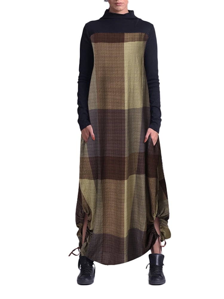 long sleeve plaid maxi dress