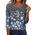 thumbnail image 3 of Jsaierl 3/4 Length Sleeve Womens Tops Summer Button Up Round Neck Shirts Dressy Print Ladies Blouses Work Elegant Tunic Top S-2XL, 3 of 8