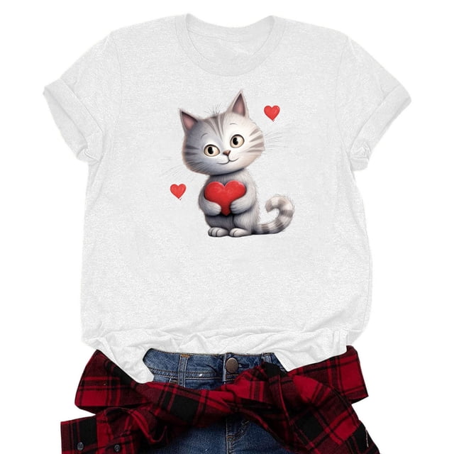 TSADFHJI Womens T Shirts V Neck Cat Print T Shirt M Clear