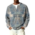 thumbnail image 2 of Men's Striped Henley Sweater, Long Sleeve Ribbed Knit Pullover, Cozy for Fall, Winter & Casual Weekend Style Light Blue XL, 2 of 5